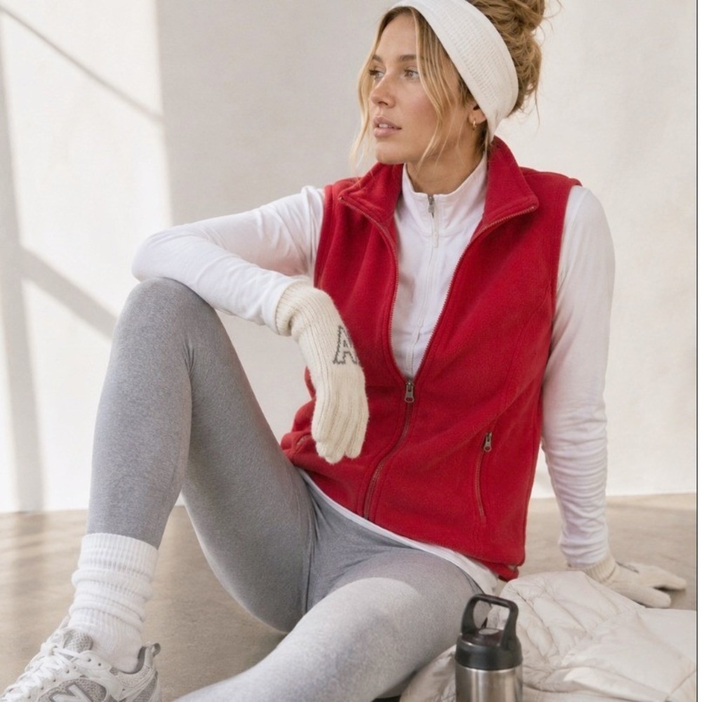 Eddie Bauer Fleece Vest Full Zip Medium Red Gorpcore Outdoor Layer Fall Sporty